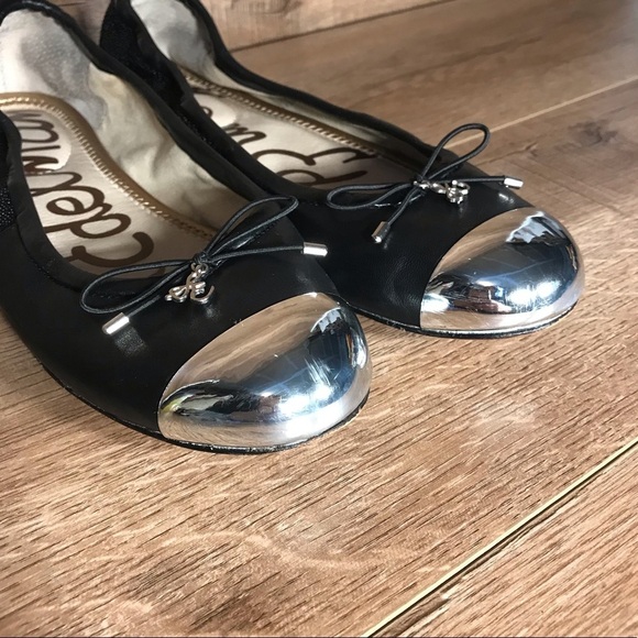 Sam Edelman Black Ballet Flats Womens 7.5 M Chrome Cap Toe Slip‎ On Casual - Picture 5 of 14